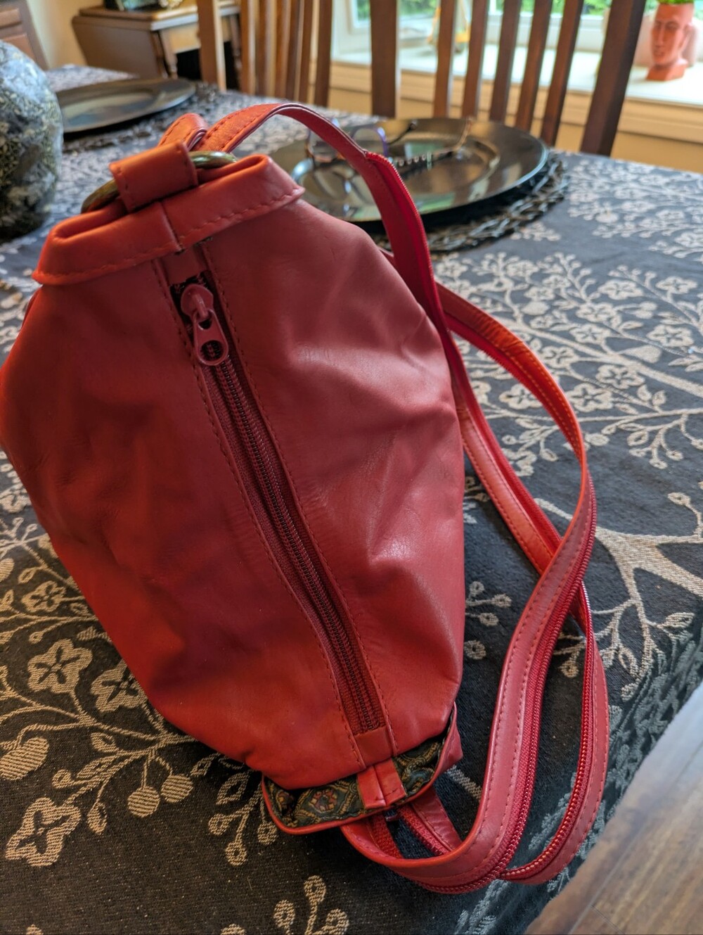 Red Leather Mini Backpack - Picture 2 of 3